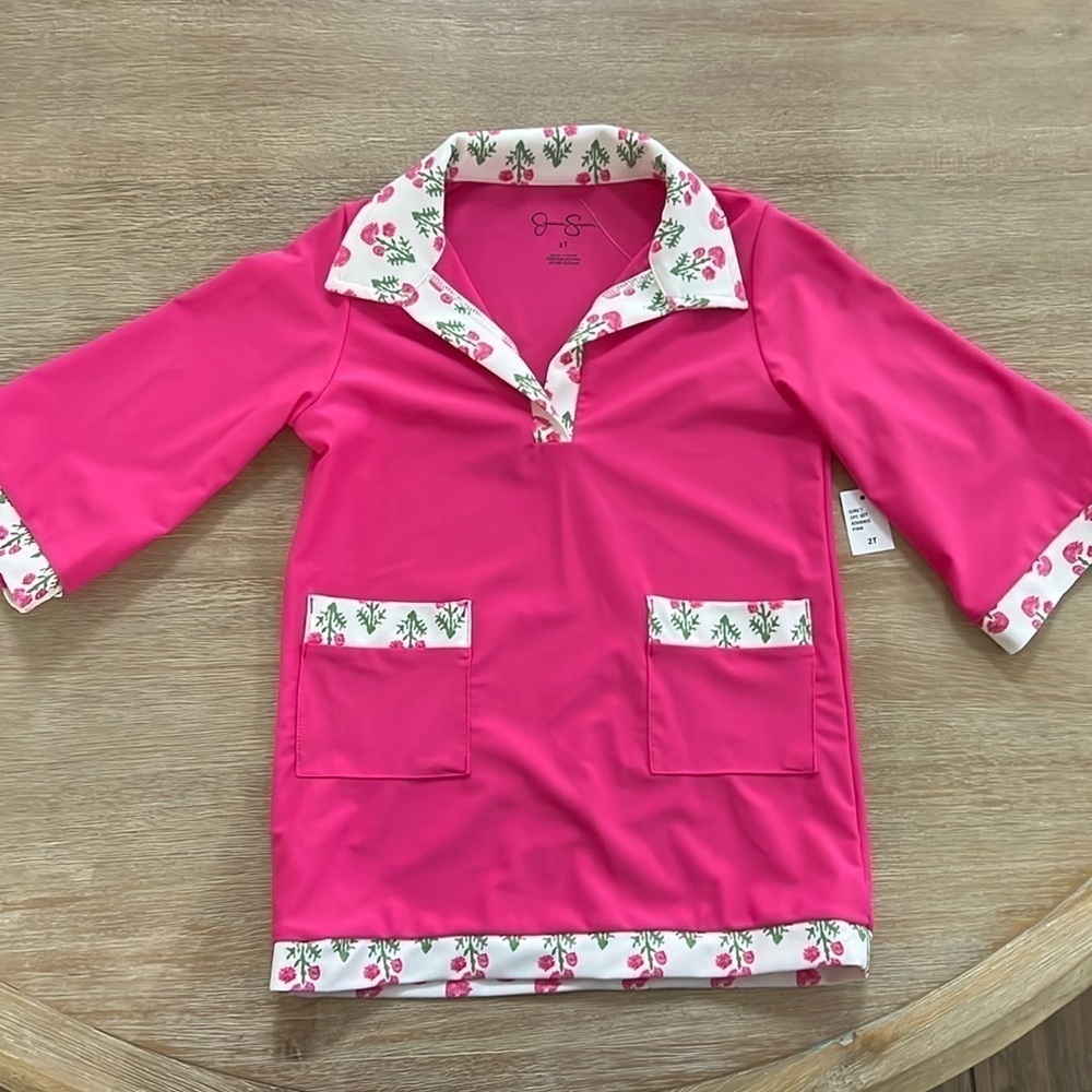 Jessica Simpson toddler girl Pink floral swim cover up dress 2T